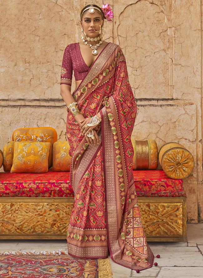 Viscose Silk Red Festival Wear Printed Saree